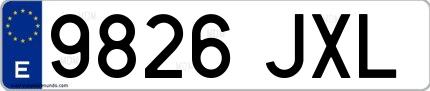 Ejemplo de matrícula española 9826 JXL