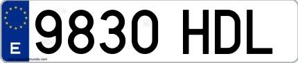 Ejemplo de matrícula española 9830 HDL