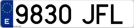 Ejemplo de matrícula española 9830 JFL