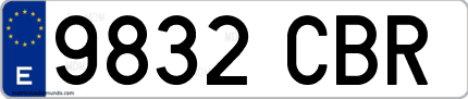 Ejemplo de matrícula de coche ordinaria 9832 CBR