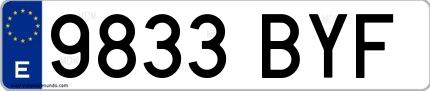 Ejemplo de matrícula española 9833 BYF