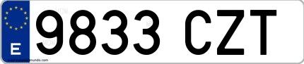 Ejemplo de matrícula española 9833 CZT