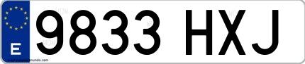 Ejemplo de matrícula de coche ordinaria 9833 HXJ