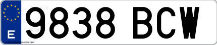 Ejemplo de matrícula española 9838 BCW
