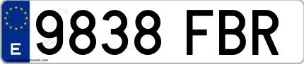 Ejemplo de matrícula española 9838 FBR