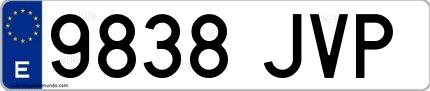 Ejemplo de matrícula española 9838 JVP
