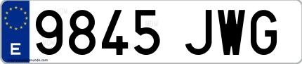 Ejemplo de matrícula española 9845 JWG