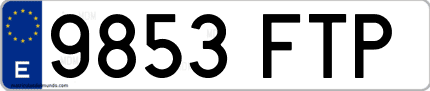 Ejemplo de matrícula de coche ordinaria 9853 FTP