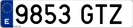 Ejemplo de matrícula de coche ordinaria 9853 GTZ