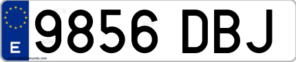 Ejemplo de matrícula de coche ordinaria 9856 DBJ