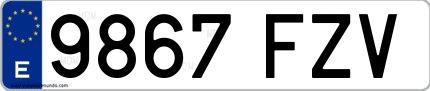 Ejemplo de matrícula de coche ordinaria 9867 FZV