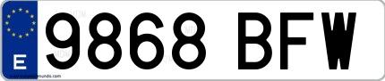 Ejemplo de matrícula española 9868 BFW