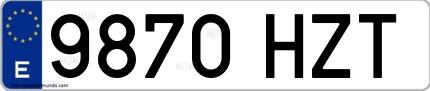 Ejemplo de matrícula de coche ordinaria 9870 HZT