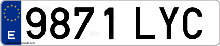 Ejemplo de matrícula de coche ordinaria 9871 LYC