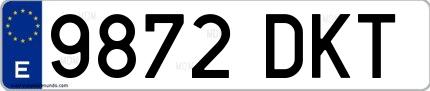 Ejemplo de matrícula española 9872 DKT