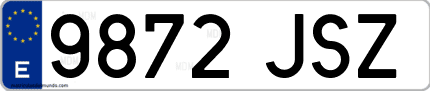 Ejemplo de matrícula de coche ordinaria 9872 JSZ