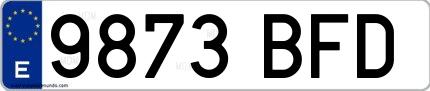 Ejemplo de matrícula española 9873 BFD