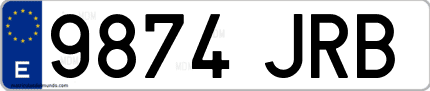 Ejemplo de matrícula de coche ordinaria 9874 JRB
