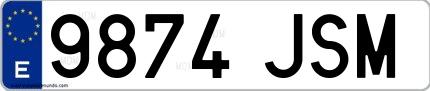 Ejemplo de matrícula española 9874 JSM