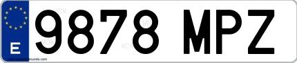 Ejemplo de matrícula de coche ordinaria 9878 MPZ