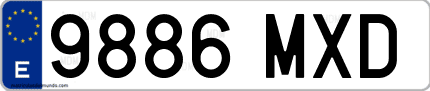 Ejemplo de matrícula de coche ordinaria 9886 MXD