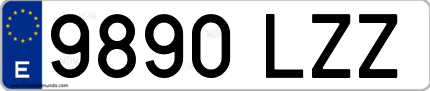 Ejemplo de matrícula de coche ordinaria 9890 LZZ