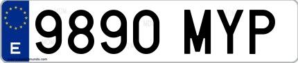Ejemplo de matrícula de coche ordinaria 9890 MYP