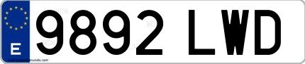 Ejemplo de matrícula española 9892 LWD