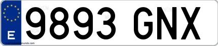 Ejemplo de matrícula española 9893 GNX