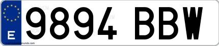 Ejemplo de matrícula española 9894 BBW