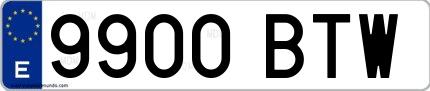 Ejemplo de matrícula española 9900 BTW