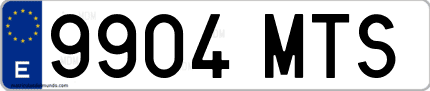 Ejemplo de matrícula de coche ordinaria 9904 MTS