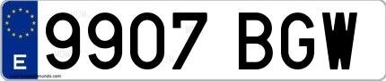 Ejemplo de matrícula española 9907 BGW