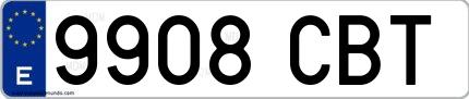 Ejemplo de matrícula española 9908 CBT