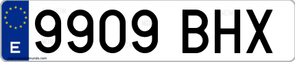 Ejemplo de matrícula de coche ordinaria 9909 BHX