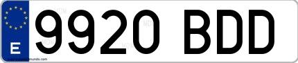 Ejemplo de matrícula española 9920 BDD