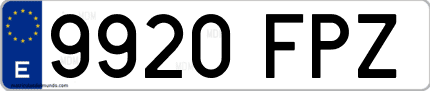 Ejemplo de matrícula de coche ordinaria 9920 FPZ