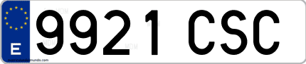 Ejemplo de matrícula de coche ordinaria 9921 CSC