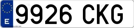 Ejemplo de matrícula de coche ordinaria 9926 CKG