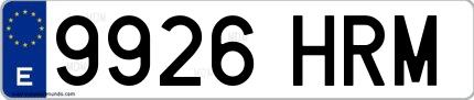 Ejemplo de matrícula de coche ordinaria 9926 HRM
