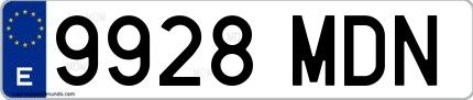 Ejemplo de matrícula española 9928 MDN