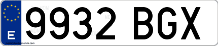Ejemplo de matrícula de coche ordinaria 9932 BGX