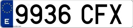 Ejemplo de matrícula española 9936 CFX