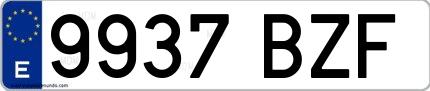 Ejemplo de matrícula española 9937 BZF