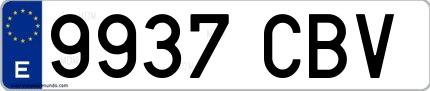 Ejemplo de matrícula española 9937 CBV
