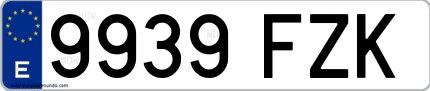 Ejemplo de matrícula española 9939 FZK