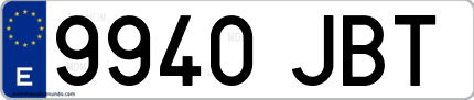 Ejemplo de matrícula de coche ordinaria 9940 JBT