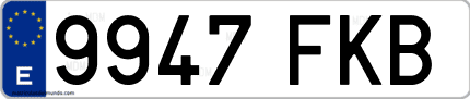 Ejemplo de matrícula de coche ordinaria 9947 FKB
