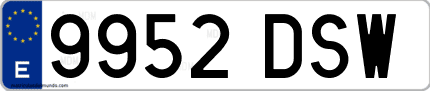 Ejemplo de matrícula de coche ordinaria 9952 DSW