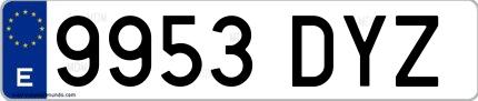 Ejemplo de matrícula española 9953 DYZ